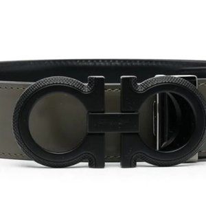 Men's Ferragamo logo-buckle leather belt - moss green/black